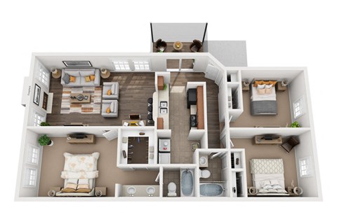 Floor plan for 3 beds, 2 baths, 1250 sqft